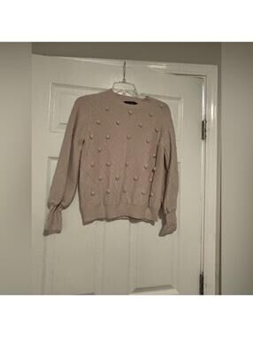 Simple Women's Blush Sweater with Pom Pom Design